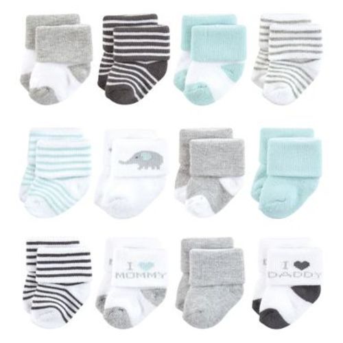 Hudson Baby Cotton Rich Newborn and Terry Socks, Mom and Dad Gray Mint, 6-12 Months