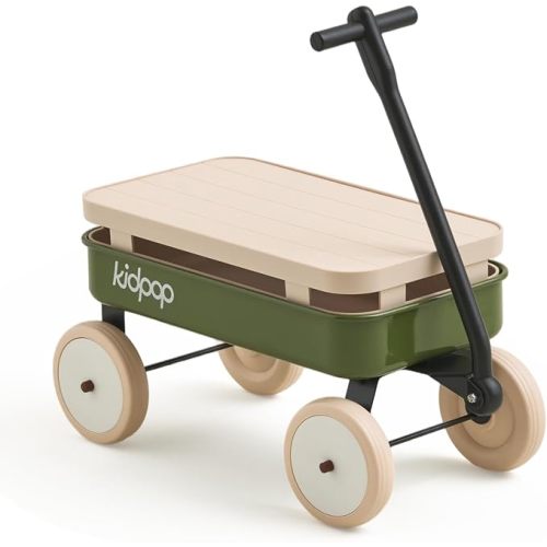 Kids First Pull-Along Wagon with Removable Cover and Basket for Storage, 4-in-1 Push Pull Toy Cart for Toddlers, Lightweight (5.5 lbs), 1st Birthday Gift (Green)