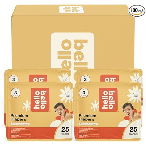 Hello Bello Diapers, Size 3 (14-24 lbs) Wild Cats, 100 Count Value Pack of Premium Disposable Baby Diapers, Hypoallergenic with Soft, Cloth-Like Feel