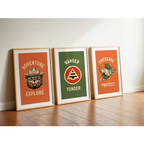 Retro Camp Prints Camping Art Posters Set of 3 Adventure Posters Nature Art Outdoorsy Wall Decor Camper Decor Kids Room Gift for Home RV