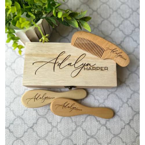 Personalized Baby Brush & Comb Set: Engraved Keepsake Box