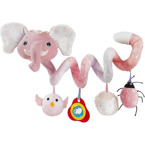 Jollybaby Crib Stroller Car Seat Toys for Baby 0-3-6-9-12 Months, Tummy Time Hanging Sensory Toys for Newborn with Music Box and Teether, Spiral Carseat Toy for Boys Girls Gifts (11-Sz Pink Elephant)