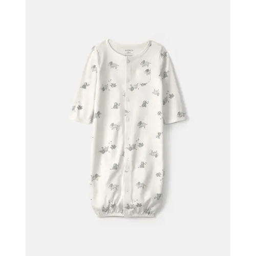 Baby Elephant 100% Cotton Converter Gown - Ivory