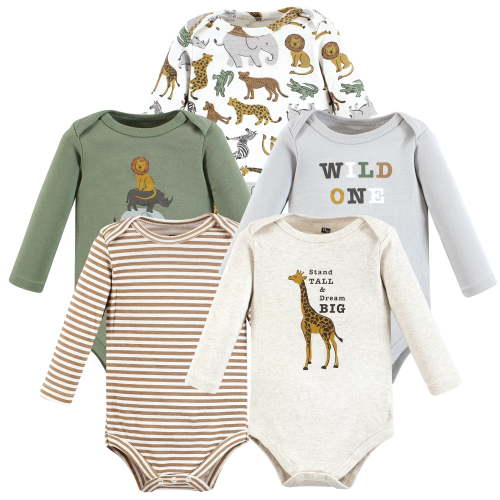 Luvable Friends Hudson Baby Long-Sleeve Bodysuits 5pk, Wilderness Grove, 0-3M