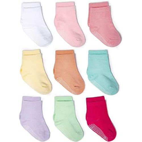 Zaples Grip Crew Socks with Non Slip/Anti Skid Soles for Baby Infants Toddlers Kids Boys Girls