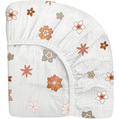 Mini Crib Sheets Mini Crib Mattress Sheet 24" x 38" Muslin Flower-B