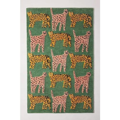 Catwalk Wool Rug – Hand-Tufted Green Animal Print Area Rug, Modern Designer Carpet, Soft Durable Wool Floor Cover for Bedroom, Living Room, Nursery, or Office