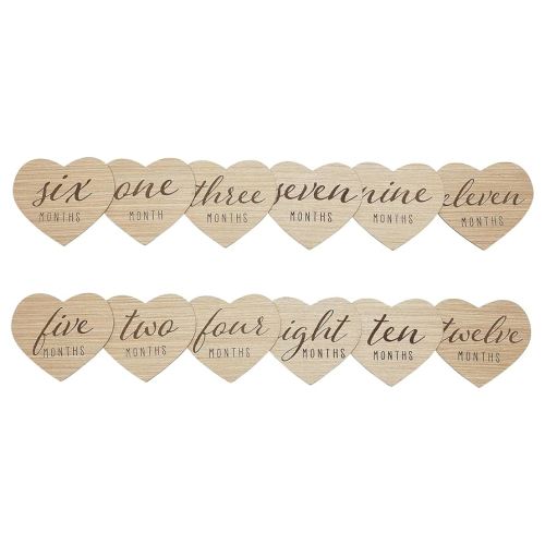 Kate & Milo Heart Shaped Wooden Monthly Milestone Photo Cards, Baby Announcement Cards, Double Sided Photo Prop Milestone Discs, Pregnancy Journey Milestone Markers, Light Wood