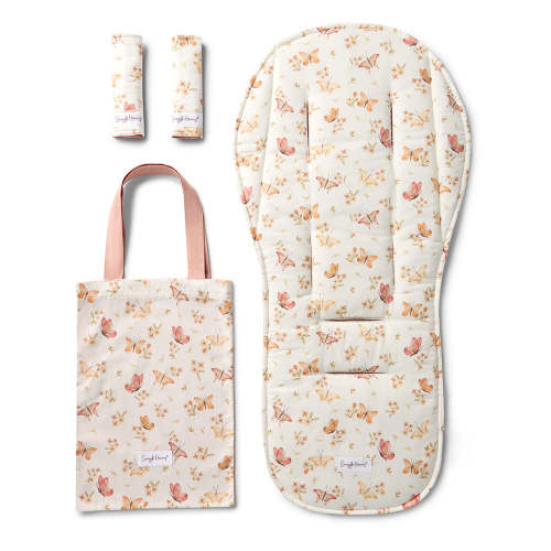 Bundle - Butterfly Pram Liner & Strap Cover Set
