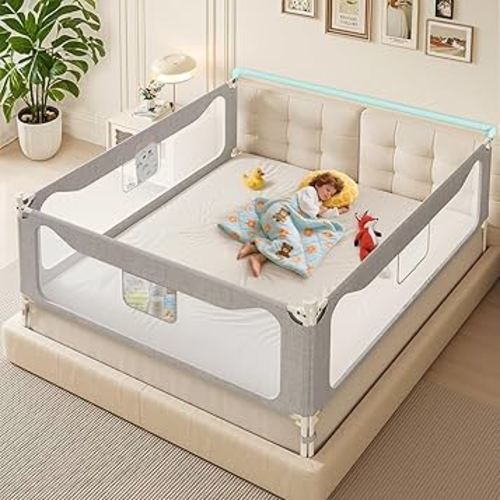 Updated King Size Bed Rail for Toddlers: 3-Side Protection Bedrail with Headbroad for King Bed - Extral Tall Adjustable Child Safety Side Railing Guards for Infants Kids Child(78.7x78.7X 74.8”)