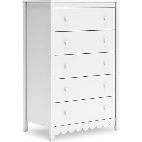 Signature Design by Ashley Hallityn Coastal 5 Drawer Chest with Safety Stop for Bedroom, White