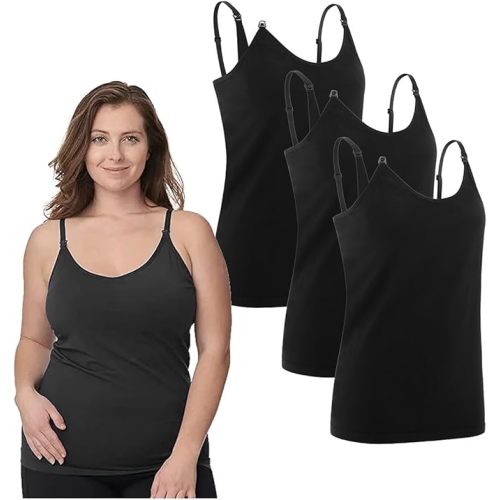 Under Control Nursing Cami Tank Tops for Breastfeeding Women Nursing Tops Maternity Shirts, Camisoles with Built in Bra 3Pack