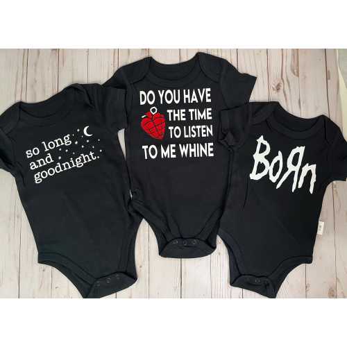 Alt Baby Bundle- 3 Baby Bodysuit Gift Set- Born/ Do You Have The Time/ So Long and Goodnight-Baby Shower Gift- Alt Rock Metal Fan Baby Gift