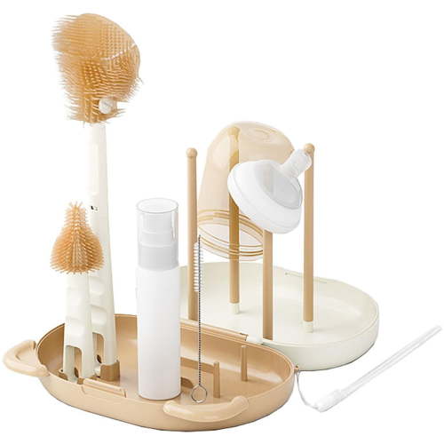 Portable Baby Silicone Bottle Brush Set with Nipple Brush, Straw Brush, Drainage Stand, Carrying Case