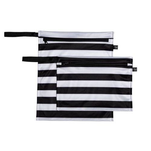 J.L. Childress Wet-to-Go Portable Wet and Dry Bags, 2 Pack, Black / White Stripes