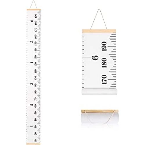 Growth Chart for Kids, Canvas Height Chart Ruler Removable Wood Hanging Wall Ruler Measurement Chart for Home Decoration (White)