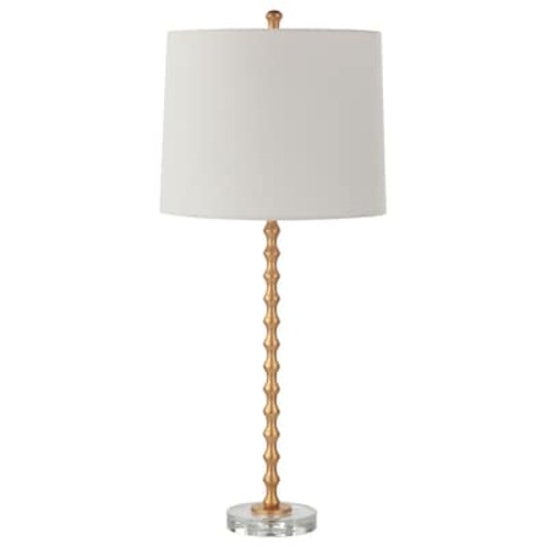 allen + roth 29-in Vibrant Gold Leaf Led Rotary Socket Buffet Table Lamp with Fabric Shade LOW26101-1 at Lowes.com