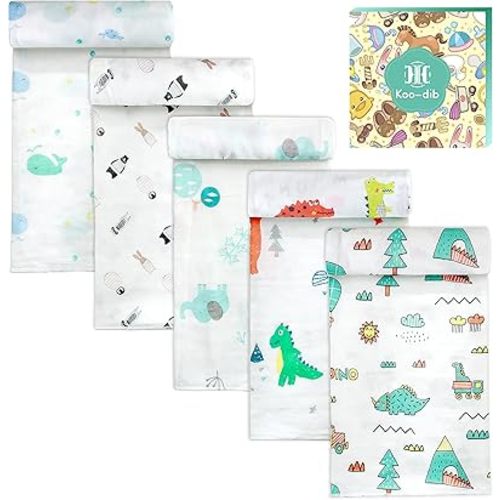 Muslin Swaddle Blanket for Baby Swaddles Sack 0-3 Months Neutral Receiving Baby Blankets for Boy and Girl Set of 5 Infant Newborn Swaddle Blankets Wrap 30x30 Inches