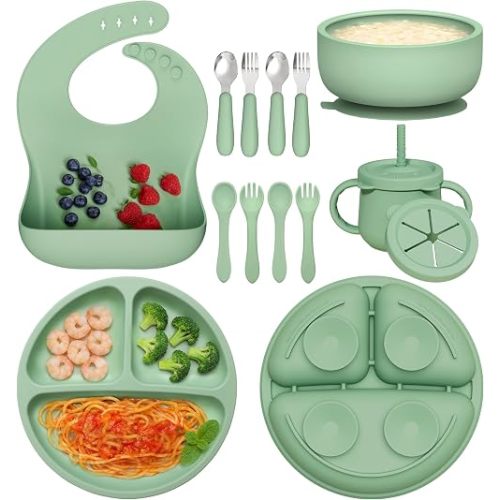 Hepotk 13Pcs Silicone Baby Feeding Set for Baby Led Weaning, Infant Toddler