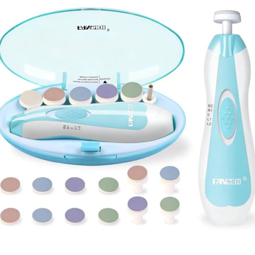 Fansidi Upgraded Baby Nail Trimmer Electric | Easy & Safe Baby Nail File, Precise 4-Stage Gentle Nail Buffer + Nail Clippers for Newborn to Toddler, with 18 Grinding Heads & Soft LED Light, Blue