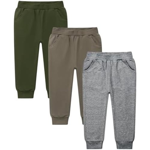 GFQLONG 2/3 Pack Toddler Pants Sweatpants Boys Cotton Joggers, Athletic Pull on Sweat Pants with Pockets for Kids Clothes