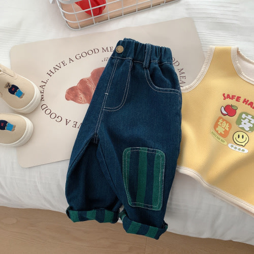 Kid Contrast Stripes Denim Pants