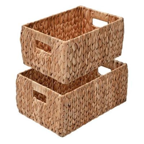 happimess Leif Rustic Minimalist Hand-Woven Hyacinth Nesting Baskets with Handles, Natural (Set of 2)