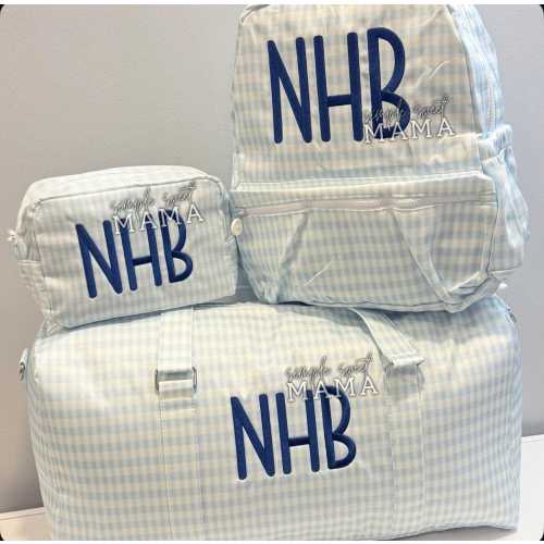Blue Gingham Travel Bags with Initials | Baby Boy Gift | Personalized Kids Luggage Set