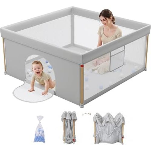 Foldable Baby Playpen, 50"×50" Play Pen for Babies and Toddlers