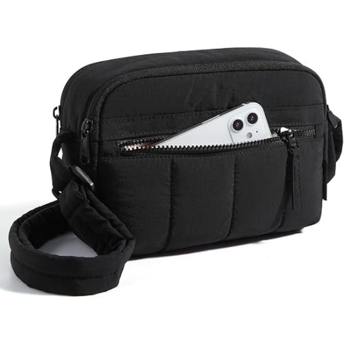 BAGSMART Cross Body Purse, Mini Crossbody Bags for Women Travel Purse, Puffy Shoulder Handbag Wallet with RFID Blocking Slots, Black-small