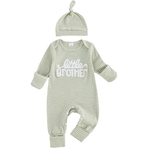 Newborn Baby Boy Fall Outfit Romper Little Brother Lil Bro Long Sleeve Jumpsuit Bodysuit Cute Infant Waffle Clothes