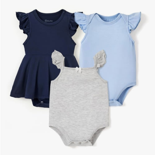 PATPAT Baby Girl Bodysuits - Soft Bamboo Viscose - Flutter Sleeves Cute Dress - Newborn Infant Summer Clothes - 3 Pack