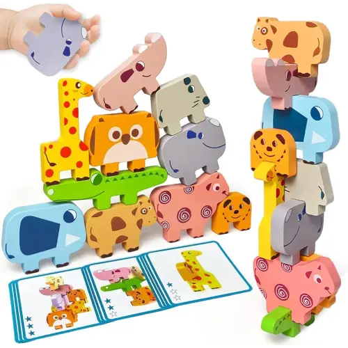 Toys for Toddlers 1-3, Montessori Toys for 1 2 3 Year Old Boys & Girls, Toy Age 2-4 0-2 Kids Baby, 1 2 3 Year Old Girls Boys Gifts, Wooden Animal Blocks Stacking Education Puzzles Toy