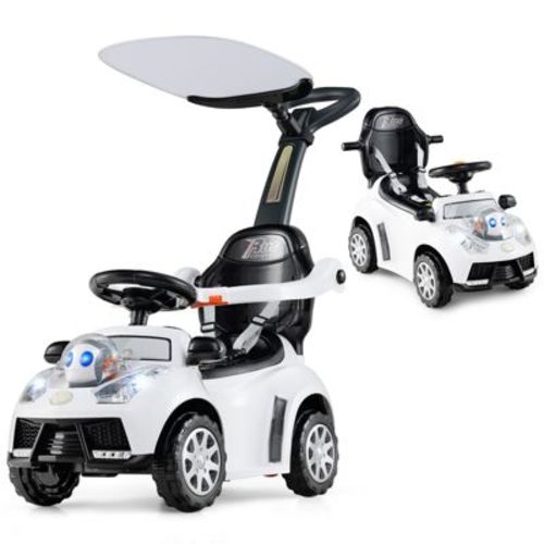 Costway 3-in-1 Sliding Walker w/ Adjustable Canopy Horn Music & Light for Boys & Girls White