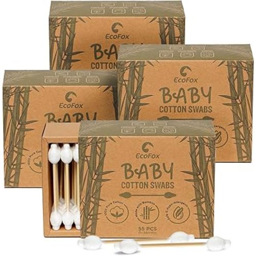 Baby Cotton Swabs 220 Count | Eco-Friendly & Pure Cotton Buds | Double-Tipped Safety Sticks | 100% Plant-Based & Natural | Perfect for Skin Care & Baby Personal Care
