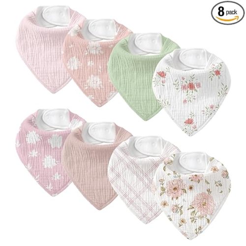 Muslin Baby Bibs 8 Pack, Baby Bandana Drool Bib for Drooling and Teething, Cotton Soft Absorbent for Girls Boys Garden