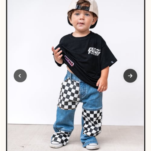 Checkered Patch Baggy Jeans