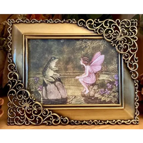 Miniature Antique Gold Frame: Fairy and Frog Vintage Art Print
