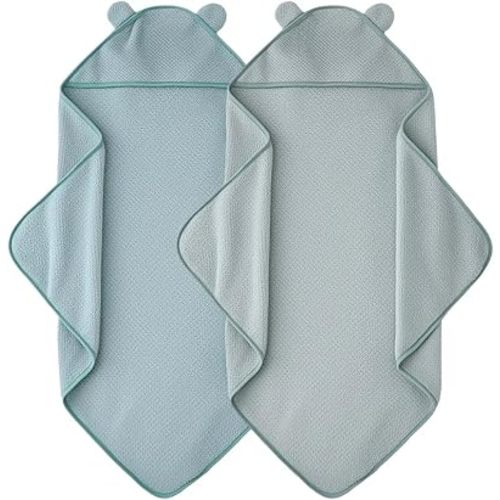 Baby Hooded Towel 2 Pack Bath Towels for Newborn with Animal Design Shower Essentials for Baby Girl Boy and Toddler (Green & Teal, Medium)