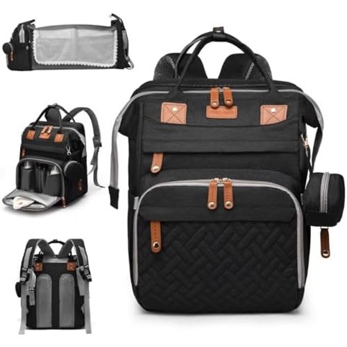 Baby Diaper Bags with Changing Station, Large Capacity Diaper Bag Backpack for Moms Dads with USB Charging Port,Travel Baby Bag with Pacifier Case & Stroller Straps(Up-Black)