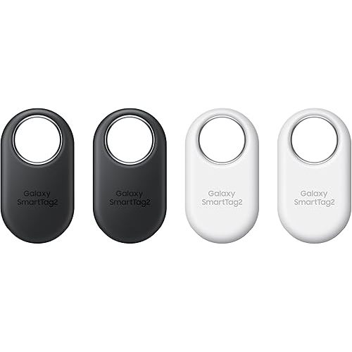 Samsung Galaxy SmartTag2, Bluetooth Tracker, Locator Tracking Device, Item Finder for Keys, Wallet, Luggage, Use w/Phones Tablets Android 11 or Later, 2023, 4 Pack, 2 Black, 2 White