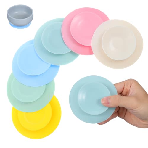 Healeved Silicone Suction Cups 6Pcs Double-Sided Suction Plate Pads for Toddler Plates Elderly Bowls and Patient Dinnerware Non-Slip Anti-Spill Solution 3.74X3.74 Inches