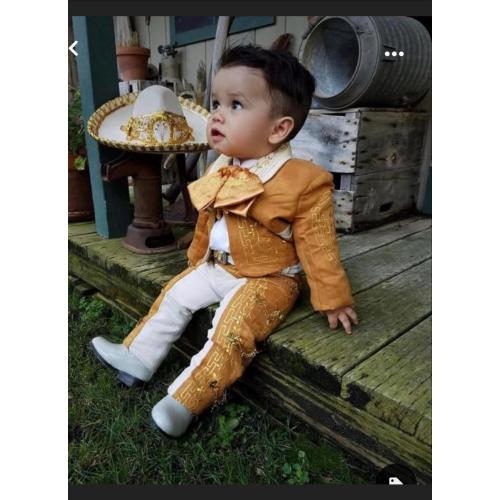 Boy's Camel Charro Outfit: Gold Suede Mariachi Suit