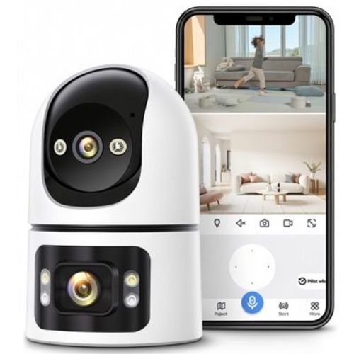SUGIFT Indoor PTZ Security Camera, Dual-Lens 360° Coverage, AI Human Tracking, Color Night Vision, Two-Way Audio, No Subscription