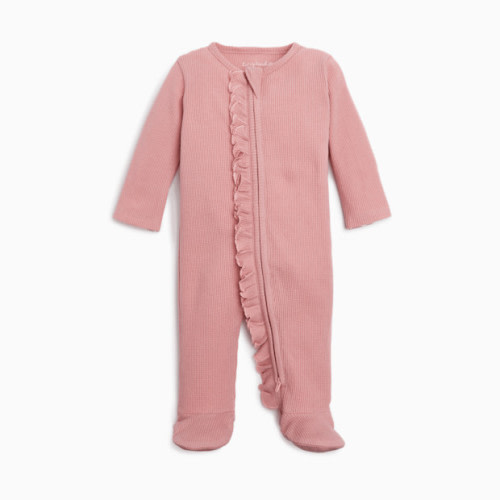 Ruffle Organic Waffle Footie - Rose
