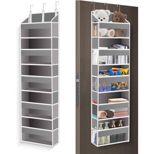 Onekawa Over Door Organizer with 5 Large Pockets ,Large Capacity Hanging Storage Organizer with Clear Window Toys, Shoes, Diapers, Dark Grey