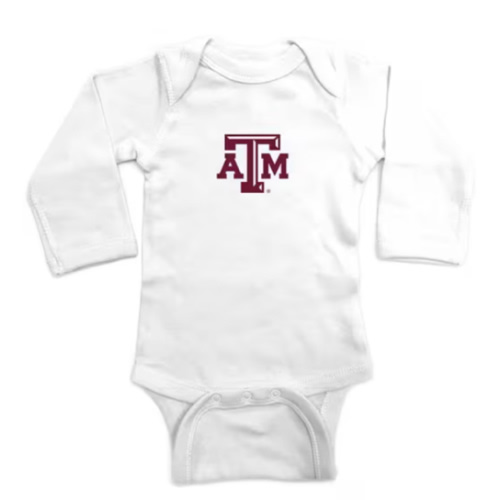 Texas A&M Aggies Baby White Embroidered Logo Long Sleeve Romper - 10190572