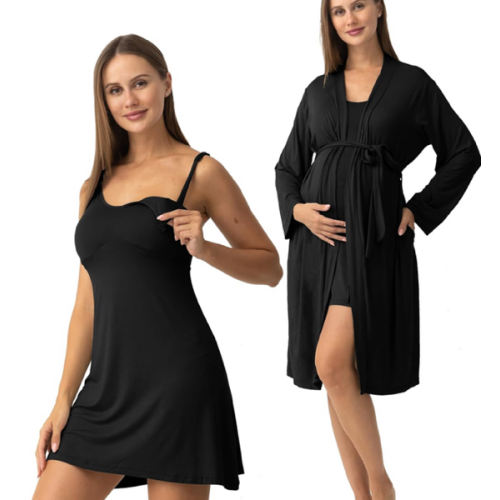 SUNNYBUY Women's Nursing Nightgown Maternity Robe Set, 3 in 1 Labor Delivery Breastfeeding Dress Postpartum Sleepwear