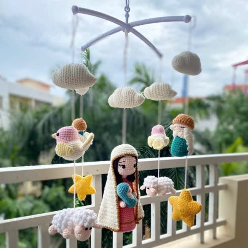 Crochet Baby Crib Mobile | Handmade Nativity, Sheep, Stars