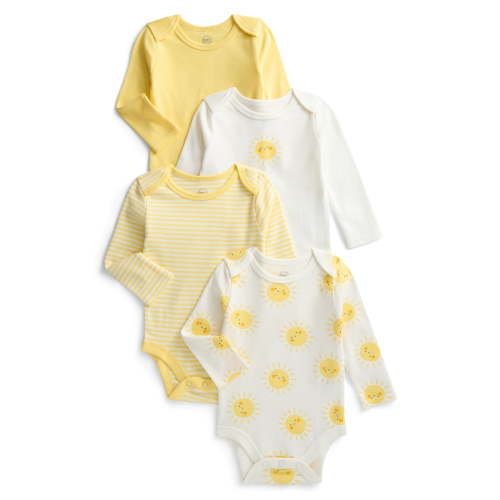 Wonder Nation Organic Cotton Baby Gender Neutral 4PK Long Sleeve Body Suit, Sizes 0/3 Months-6/9 Months